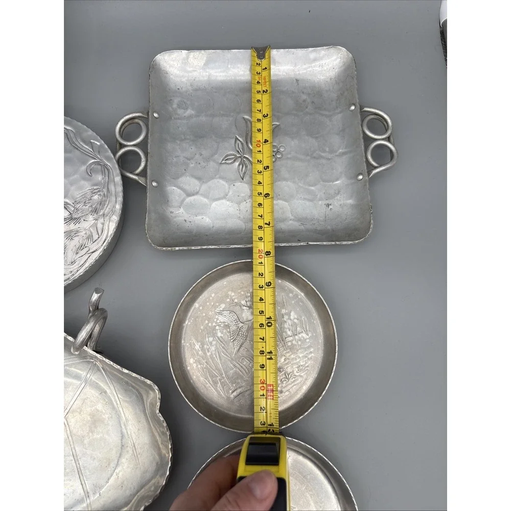 Buenilum Aluminum Kraftware Tray Leaf Coasters Krome Kraft‎ Oval Tray Lot of 8